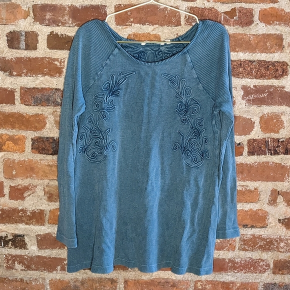 Soft Surroundings Medium Blue Green Thermal Earthy Long Sleeve Tunic